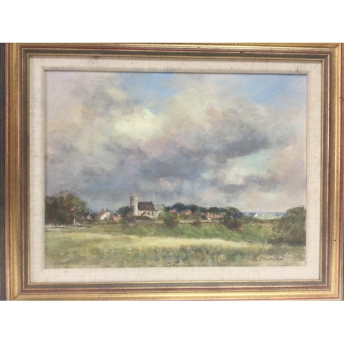 1558 - An Owen Waters oil on board depicting a Norfolk landscape, approx 51.5cm x. 41.5cm. Shipping categor... 