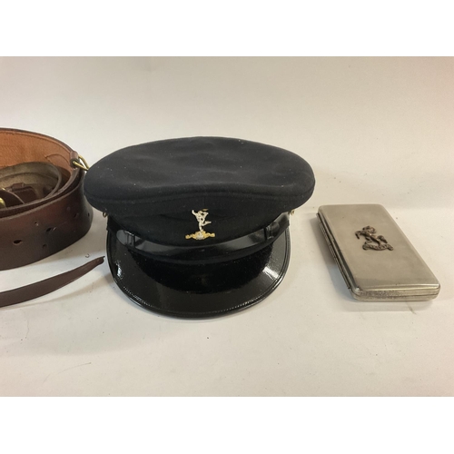 1692 - Second World War royal west Kent hats with belts and cloth badges. Also cigarette case and various p... 