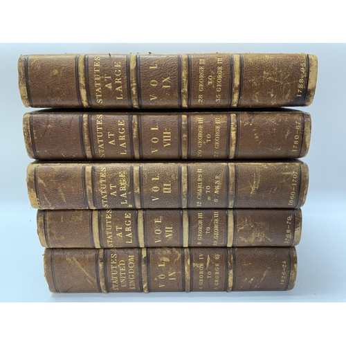 1752 - 5 leather and board bound Volumes titled Statutes at Large printed by George Eyre and Andrew Stratha... 