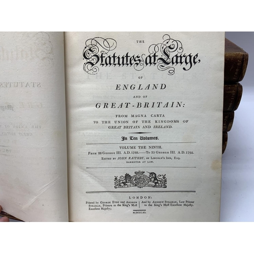 1752 - 5 leather and board bound Volumes titled Statutes at Large printed by George Eyre and Andrew Stratha... 