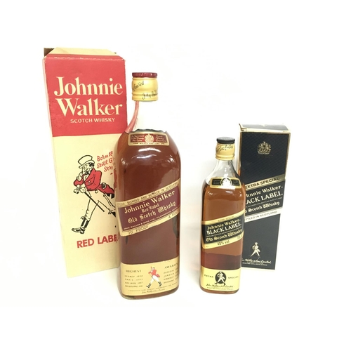 1952 - Boxed Johnnie Walker Red (4 pints) & Black Label Old Scotch Whisky. Postage category D