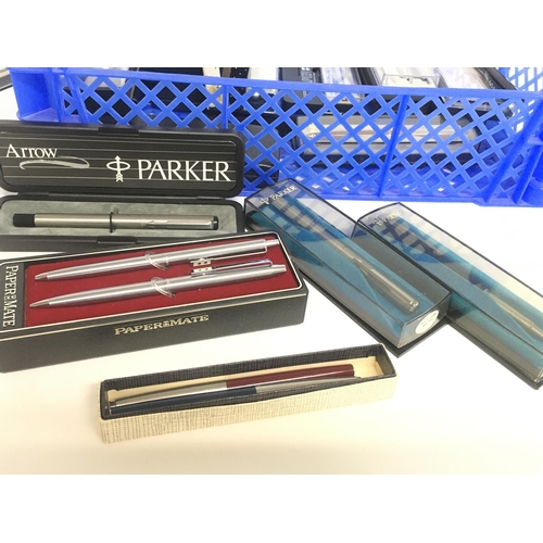 1954 - A collection of various pens including Parker, Papermate, silver bridge pencils etc. postage categor... 