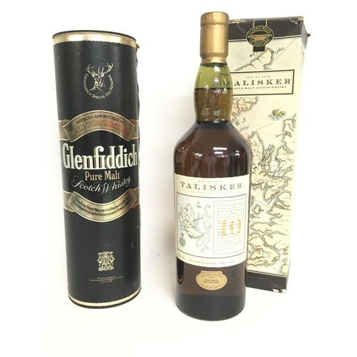 1982 - A boxed bottle of Glenfiddich Pure Malt Scotch Whisky & a boxed bottle of Talisker 10 Year Old Map l... 