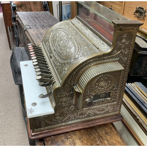 1991 - A 20th century American heavy brass National Cash Register. 43 x 40 x 43cm