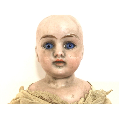 2000 - German Heubach Porcelain head (11cm tall) & leather body doll (33cm tall). Postage category B- NO RE... 