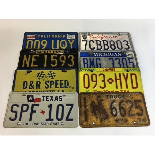 2012 - A collection of American number plates and associated items, as pictured. Approximately 15.