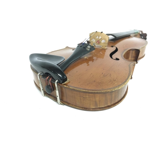 2032 - 3/4 size violin (55cm long) cased. No makers label. Postage cat C