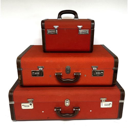 2056 - A matching set of 3 vintage style Prada Mandarino Valigie Canapa canvas and leather mounted cases wi... 