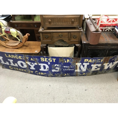 2066 - A large Lloyds News Enamle sign. Approximately 96 inches wide and 18 inches high. NO RESERVE