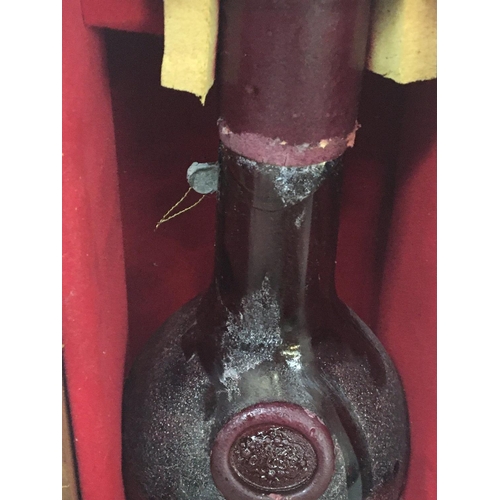 2119 - An empty bottle of Martell silver jubilee Cognac broken bottle in a wooden case. With certificate bo... 