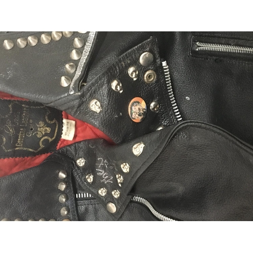 2157 - An authentic 1970s girls leather studded Punk jacket with Sex Pistols badge.