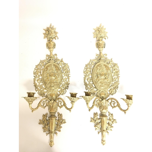 612 - Large Ornate Victorian brass wall sconces , 65cm tall postage category C