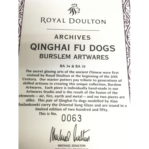 809 - Royal Doulton Archives boxed limited edition of 250 Qinghai Fu Dog figurines with certificate and re... 