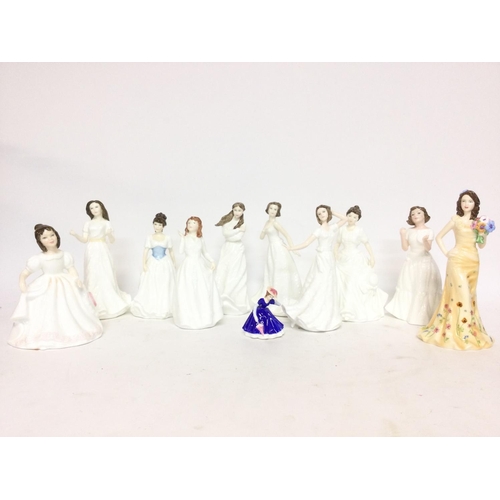 845 - A collection of small Royal Doulton porcelain lady figurines , no obvious damage or restoration. Wit... 