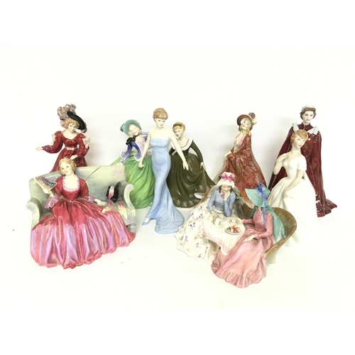 846 - A collection of seven Royal Doulton porcelain figures including afternoon tea. Some damage. Postage ... 