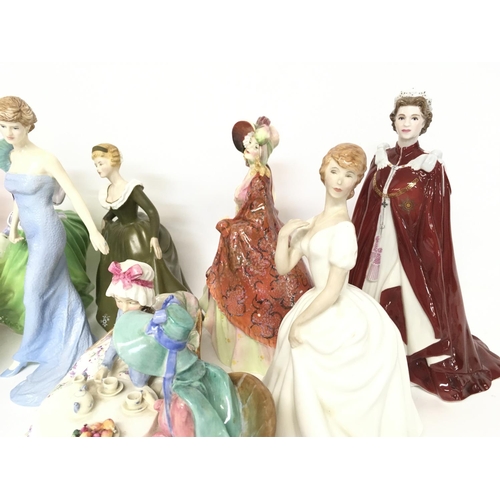 846 - A collection of seven Royal Doulton porcelain figures including afternoon tea. Some damage. Postage ... 