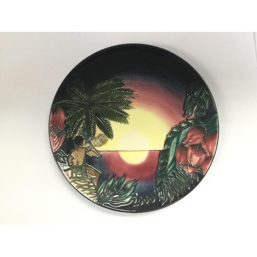 909 - A boxed limited edition Moorcroft circular dish of a tropical sunset, monogrammed to base, approx di... 