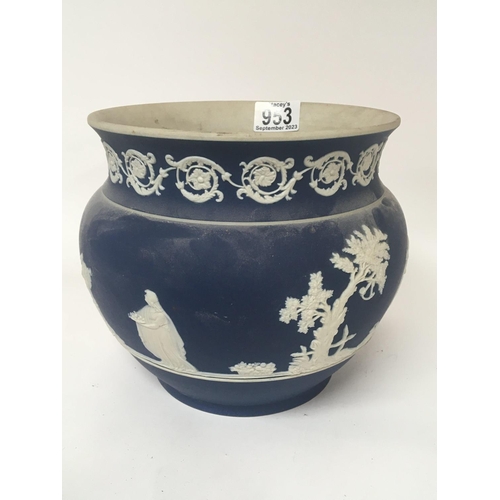 953 - An Adams Tunstall Jasper ware jardiniere no obvious damage or restoration 19cm high diameter 25cm