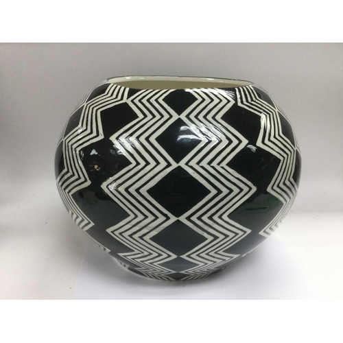 971 - A mid 20th Century art vase of ovoid form with a black and white geometric design, probably Italian.... 