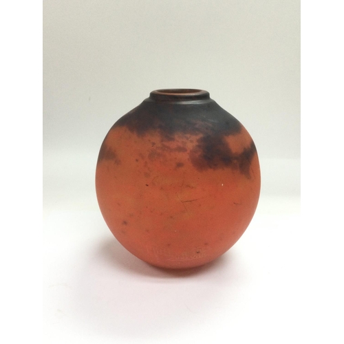 972 - A circa 1920s/30s Muller Freres, Luneville art glass vase of ovoid form in orange and black, approx ... 