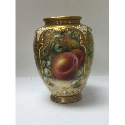 975 - A Royal Worcester vase painted with fruit signed P love . 12 cm