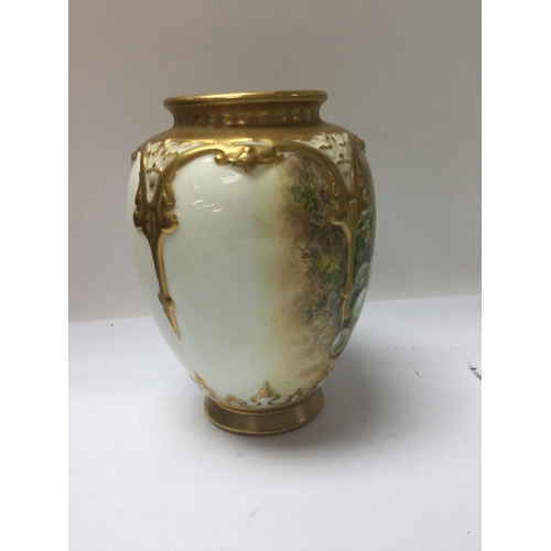 975 - A Royal Worcester vase painted with fruit signed P love . 12 cm