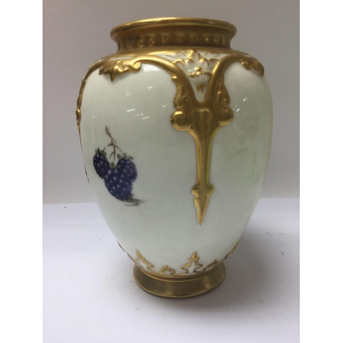 975 - A Royal Worcester vase painted with fruit signed P love . 12 cm