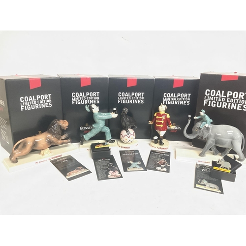 981 - Boxed Coalport Guinness limited edition figurines including Lion, Sealion, Zookeeper, Ringmaster (ne... 