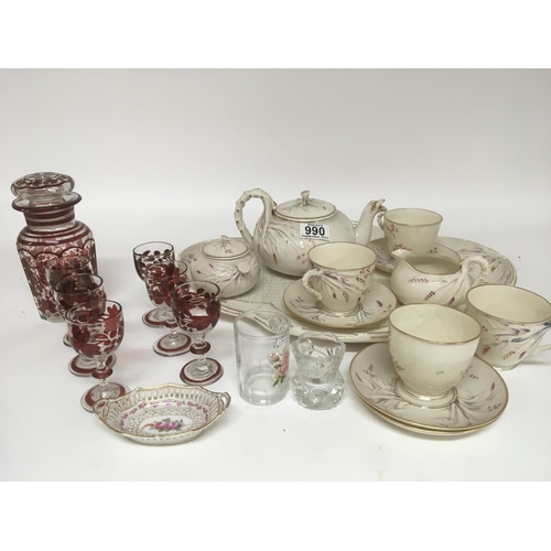 990 - A First Period 1863-1890 Belleek porcelain part tea set with four cups and saucers a tray tea pot an... 