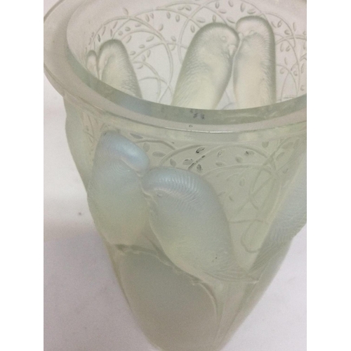 996 - Ceylan Lalique opalescent vase chips to base 24 cm