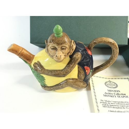 997 - A Minton monkey teapot with original box and paperwork. No damage observed to outside. Very small ch... 