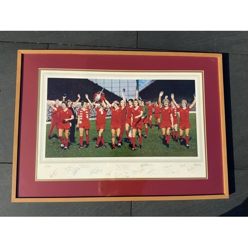 1095 - Liverpool 1980 Champions Fully Signed Football Print: Stunning large print of the team parading the ... 