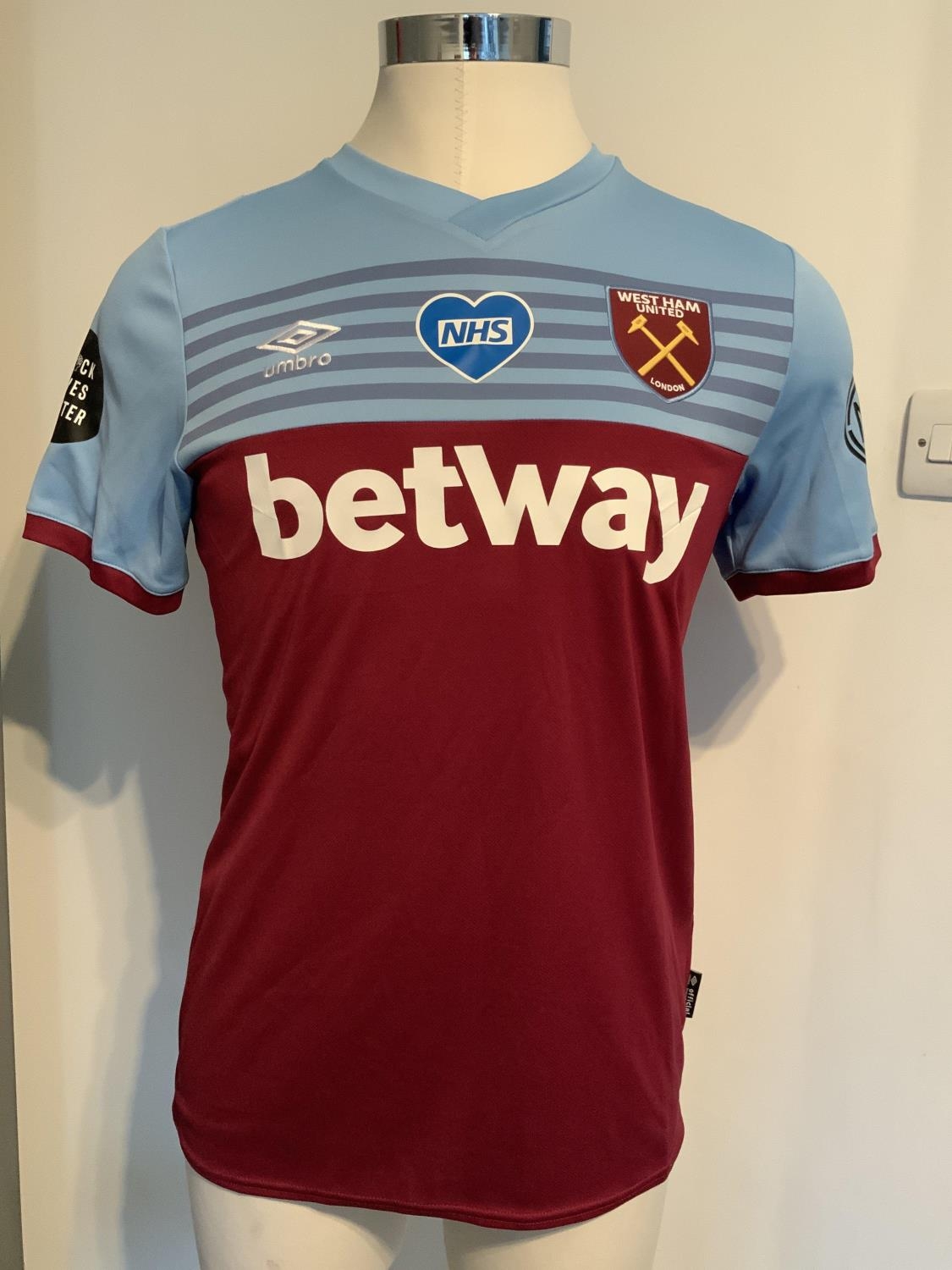 2019 2020 West Ham Home Match Worn Football Shirt: Hard to