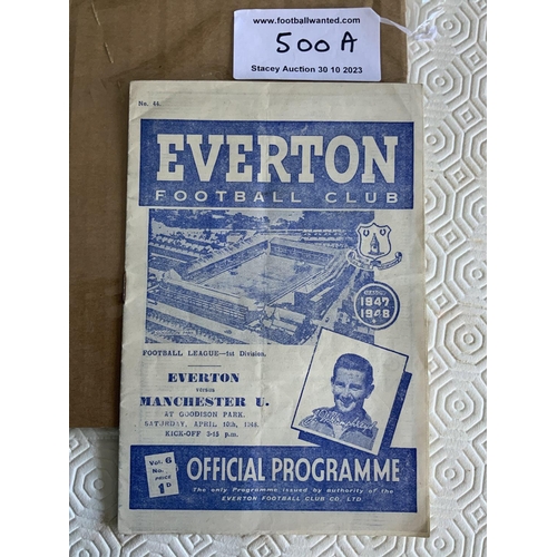 500A - 47/48 Everton v Manchester United Football Programme: Very good condition with lightest fold and tea... 