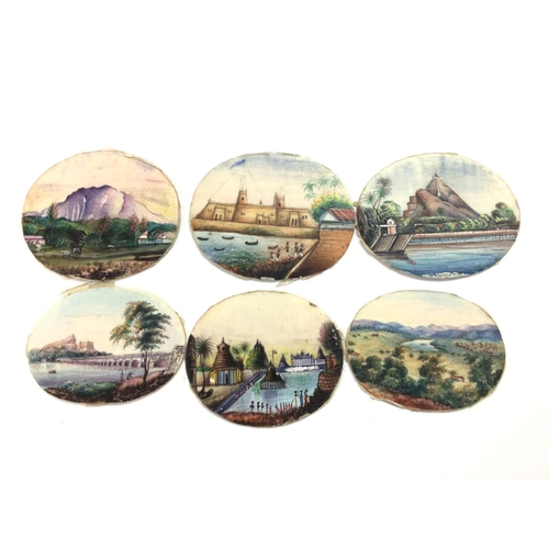 1004 - 6 Indian framed landscape miniature painting each approximately 4.9cm x 3.9cm Postage A