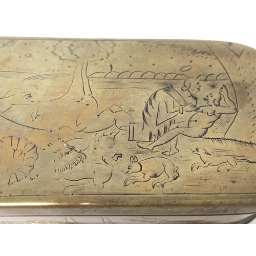 1016 - Late 18th century Brass Dutch Tobacco box. 3cm tall, 17.5cm long postage category B