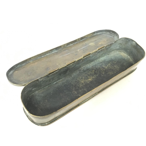 1016 - Late 18th century Brass Dutch Tobacco box. 3cm tall, 17.5cm long postage category B