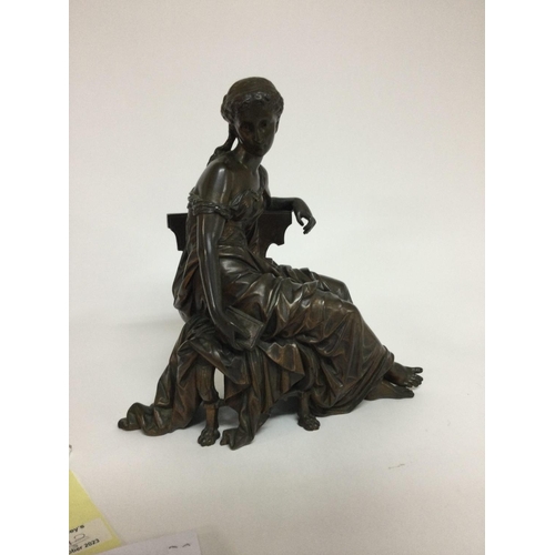 1032 - WITHDRAWN -  A Victorian bronze figure in the form a classical maiden seated on a chair . 30 cm