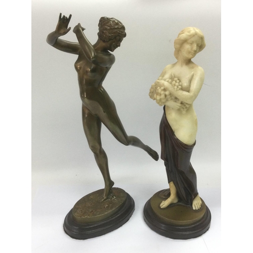 1051 - Two bronzed Art Deco style figures of nude and semi clad maidens, tallest approx 34cm. Shipping cate... 