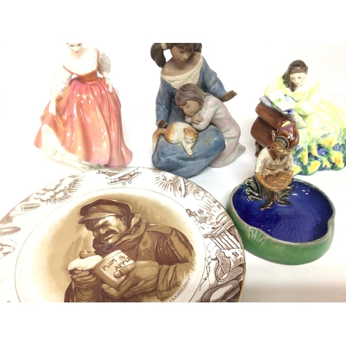 1252 - A collection of porcelain figures including Royal Doulton figures Solitude, Lambeth Pixie dish & Fai... 