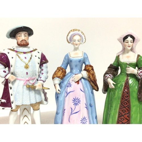 1283 - A set of Sitzendorf porcelain Henry VIII And his six wives figurines. No obvious damage. Postage cat... 