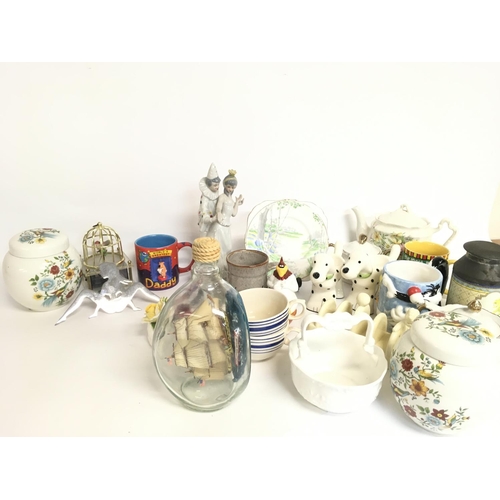 1316 - A collection of various ceramics including a ship in a bottle, cups, egg holders etc. no reserve pos... 