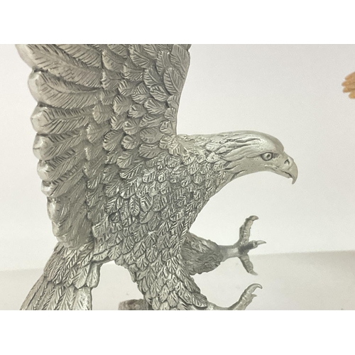 1365 - Eagle figurines including a stone hand carved made in Kenya figure and a Pewter figure. Postage cate... 