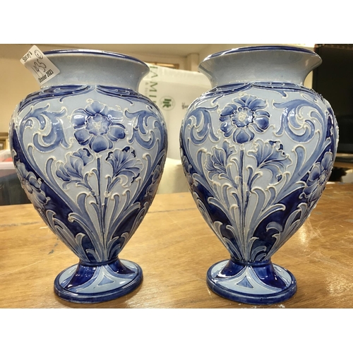 1435 - A pair of Florian ware Macintyre ashes with floral tube lined decoration. 22 cm in height. No visibl... 