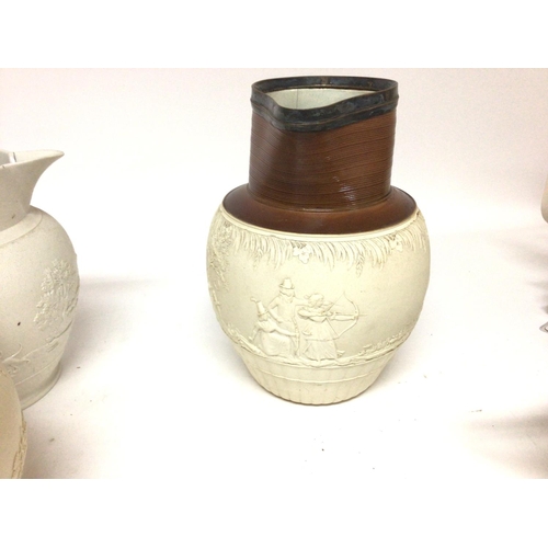 1463 - A collection of jugs including 3 Turner jugs and a Spode one. Postage D Areas of damage shown in ima... 