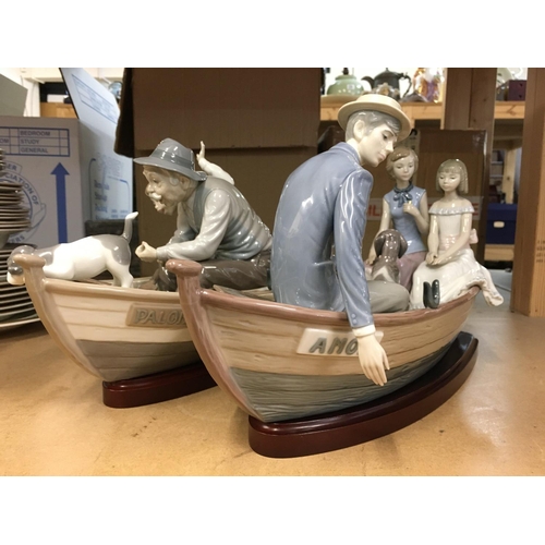 1469 - Two large Lladro figure groups of grandfather with boy on fishing boat named Paloma and two ladies o... 