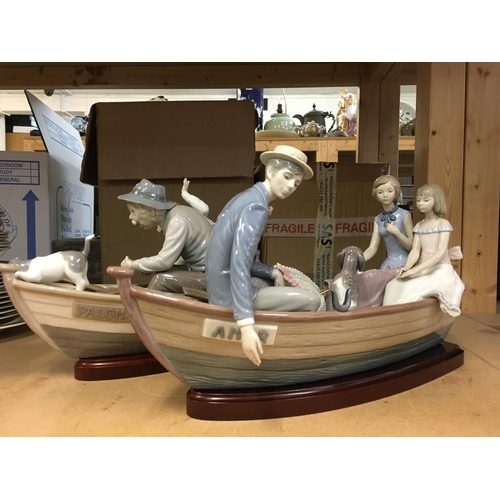 1469 - Two large Lladro figure groups of grandfather with boy on fishing boat named Paloma and two ladies o... 