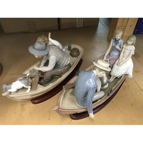 1469 - Two large Lladro figure groups of grandfather with boy on fishing boat named Paloma and two ladies o... 