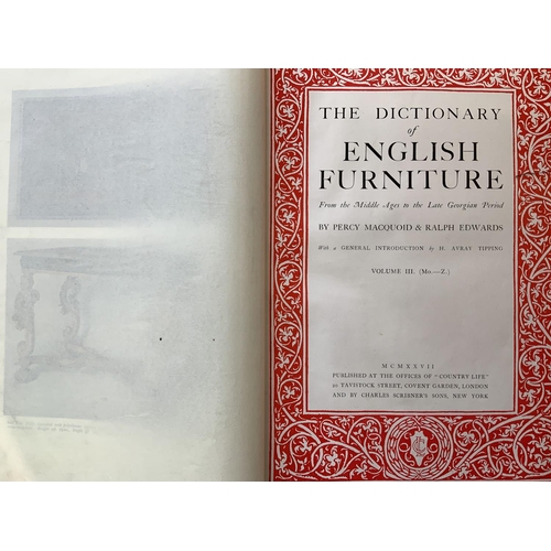 1499 - The Dictioary of English furniture by Macquoid & Edwards Volume II & III together with Volume one En... 