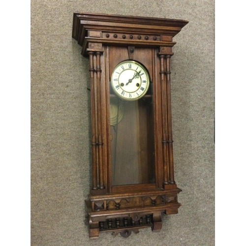 1557 - Oak Vienna style wall and mantle clocks, approximate dimensions 14x20x36 & 16x40x78cm. - NO RESERVE